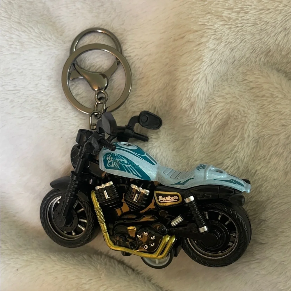 Parker Motorcycle Keychain with Blue and Black Design new claw clasp